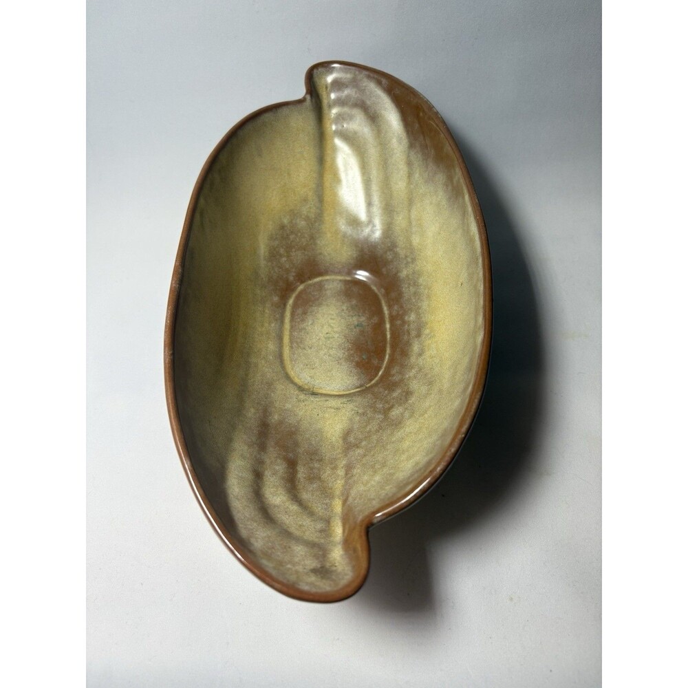 Frankoma Abstract Art Pottery Bowl Glossy Brown Yellow Decorative